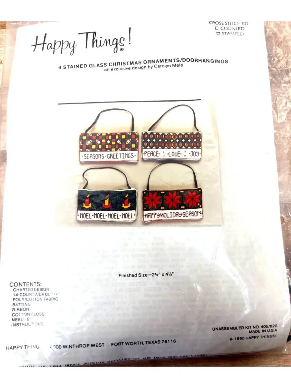 4 Stained Glass Christmas Ornaments/Door Hangings Cross Stitch Kit By Happy Thin